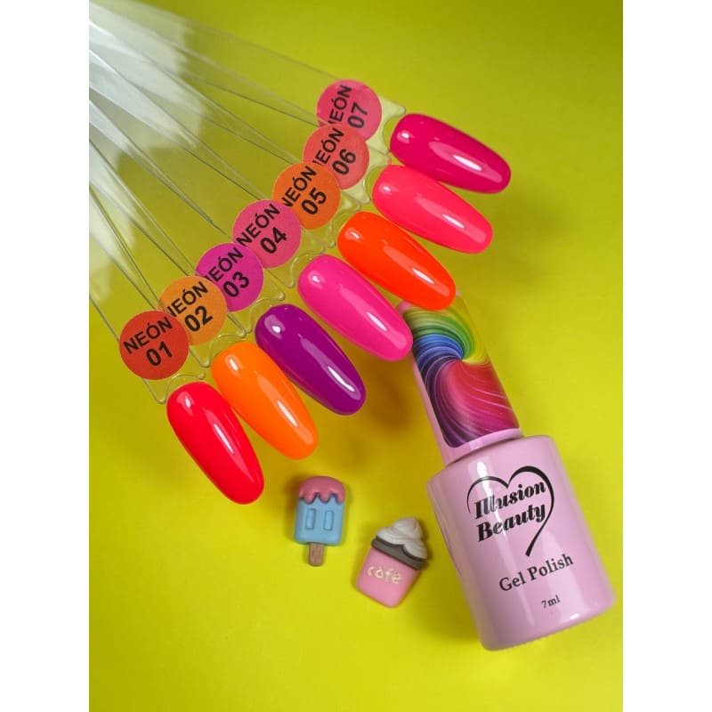 ESMALTE SEMIPERMANENTE NEÓN - CORAL 06 NARANJA FLOURESCENTE NEÓN ILLUSION BEAUTY 7ML - Imagen 3